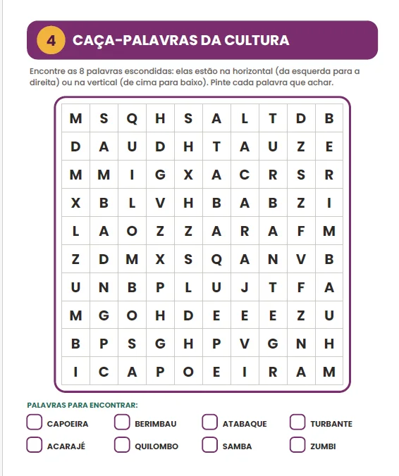 CADERNO DE ATIVIDADES: CULTURA AFRO-BRASILEIRA - ANOS INICIAIS — amostra 5: O Caderno de Atividades – Cultura…