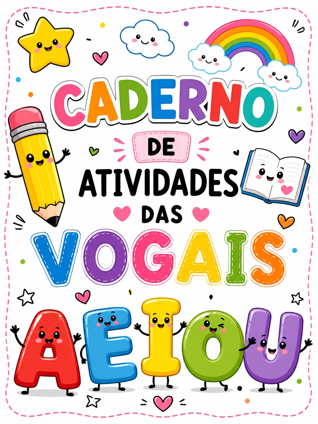 🌈✨ CADERNO DE ATIVIDADES DAS VOGAIS ✨🌈 — capa do material