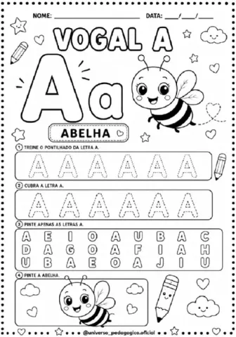 Caderno de Atividades das Vogais – Educação Infantil em PDF — amostra 1: ✏️ O que você encontrará no caderno: