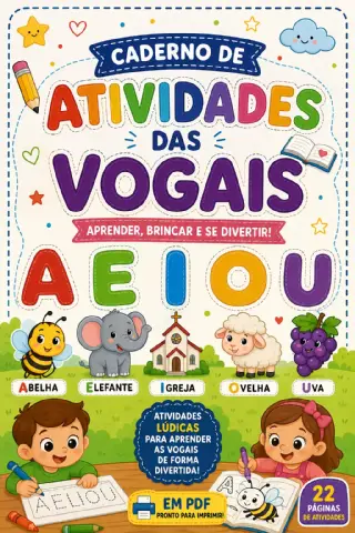 Caderno de Atividades das Vogais – Educação Infantil em PDF — capa do material