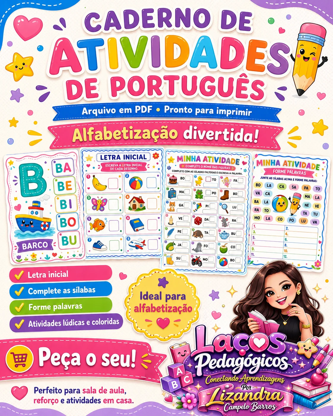 Caderno de Atividades de Português - Alfabetização — Alfabetização para Educação Infantil: Material pedagógico digital em…