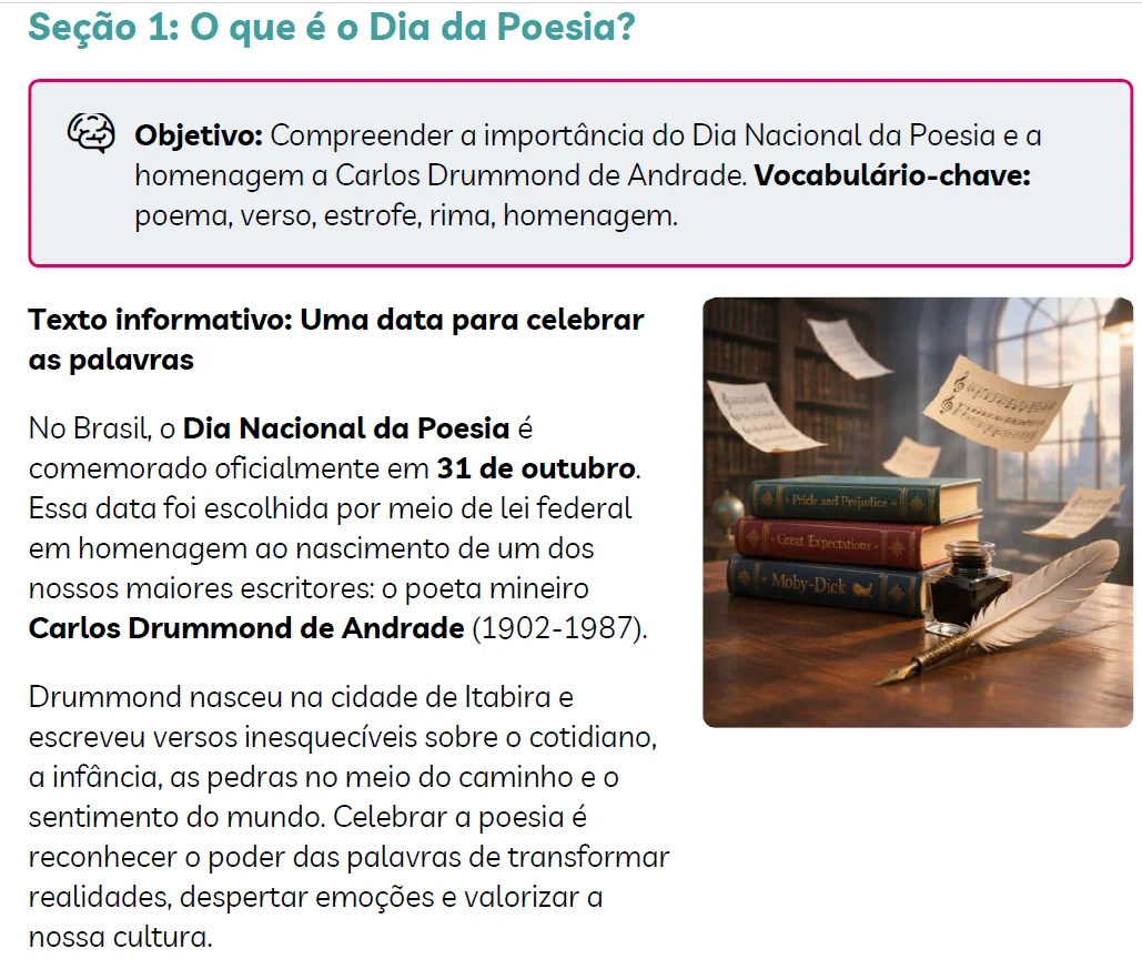 Caderno de Atividades do Dia Nacional da Poesia – — amostra 1: Caderno de Atividades – Dia Nacional da Poesia | 5º Ano