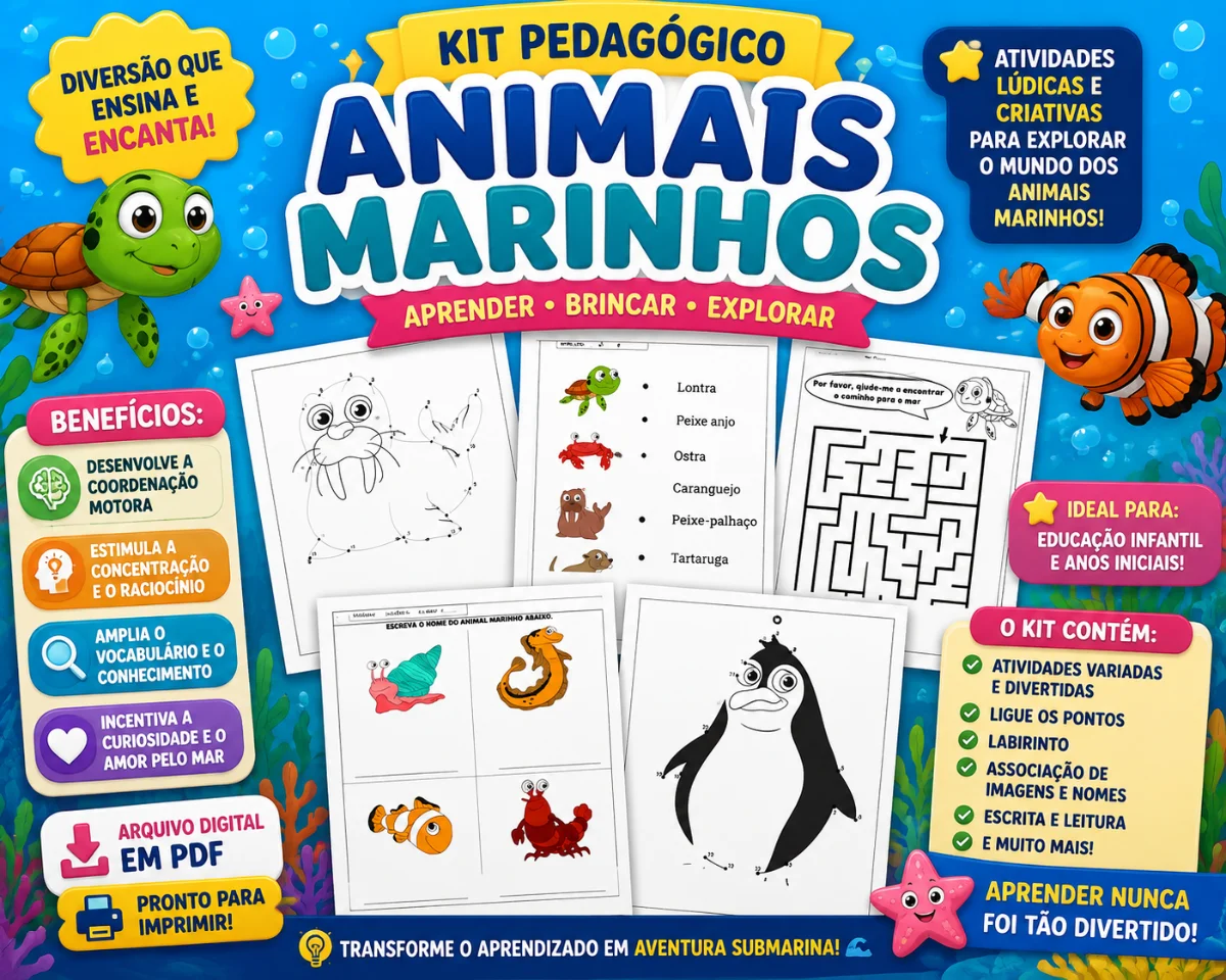 Caderno de Atividades: Fundo do Mar - Coordenação Motora e Lógica — Alfabetização para Educação Infantil: Explore o oceano…