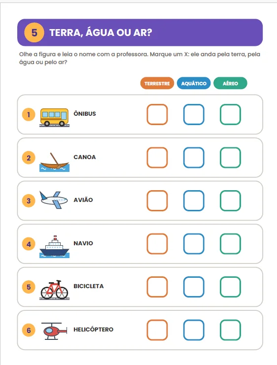 CADERNO DE ATIVIDADES: MEIOS DE TRANSPORTE - ANOS INICIAIS — amostra 4: O Caderno de Atividades – Meios de Transporte é um…