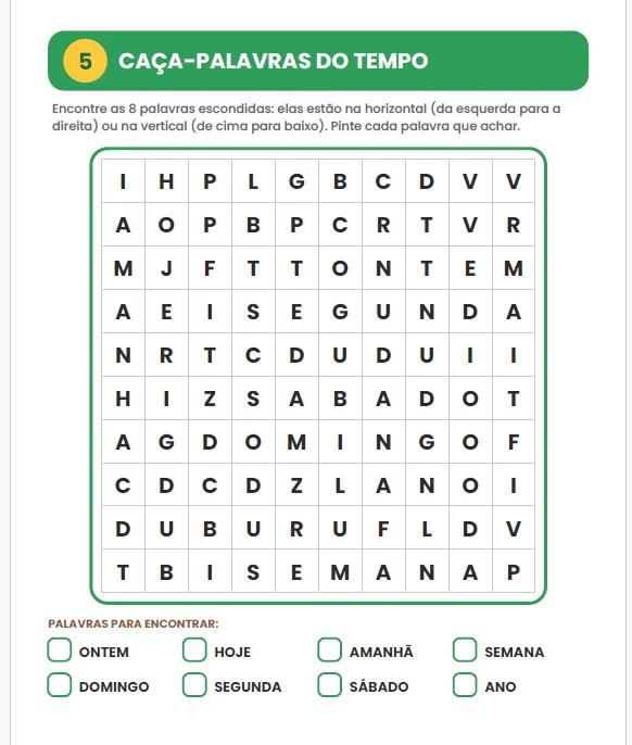 CADERNO DE ATIVIDADES: O TEMPO E O CALENDÁRIO - ANOS INICIAIS — amostra 7: O Caderno de Atividades – O Tempo e o Calendário…