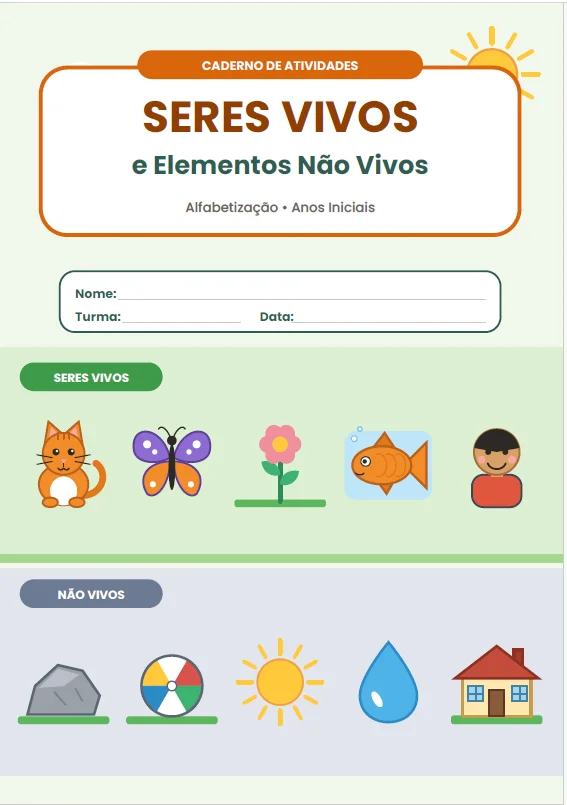 CADERNO DE ATIVIDADES: SERES VIVOS E ELEMENTOS NÃO VIVOS- CIENCIAS — amostra 1: Com o Caderno de Atividades – Seres Vivos e…