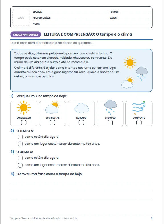 Caderno de Atividades – Tempo e Clima - CIENCIAS ANOS INICIAIS — amostra 1: Com o Caderno de Atividades – Tempo e Clima ,…