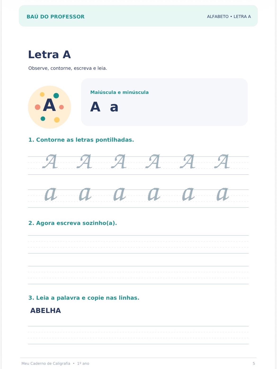Caderno de Caligrafia 1º Ano – Letra Cursiva e Alfabeto PDF — amostra 3: Caderno de Caligrafia para o 1º ano com 37 páginas…