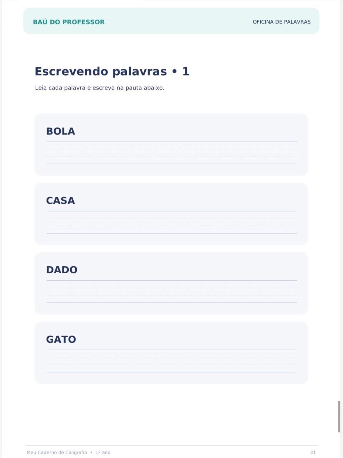 Caderno de Caligrafia 1º Ano – Letra Cursiva e Alfabeto PDF — amostra 4: Caderno de Caligrafia para o 1º ano com 37 páginas…