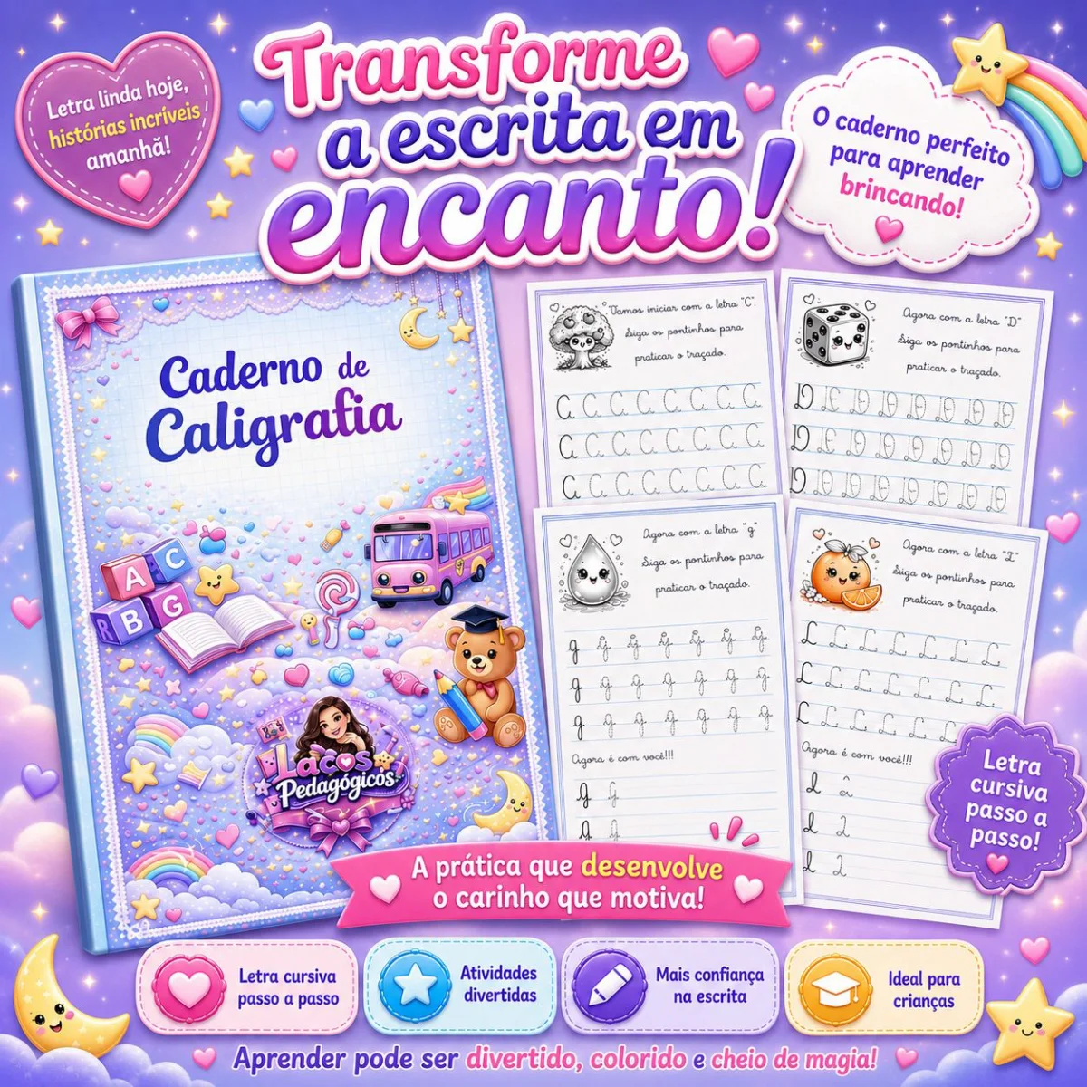 Caderno de Caligrafia Volume 1 — Alfabetização para Todas as séries: Aprender a escrever pode ser divertido, mágico e cheio…