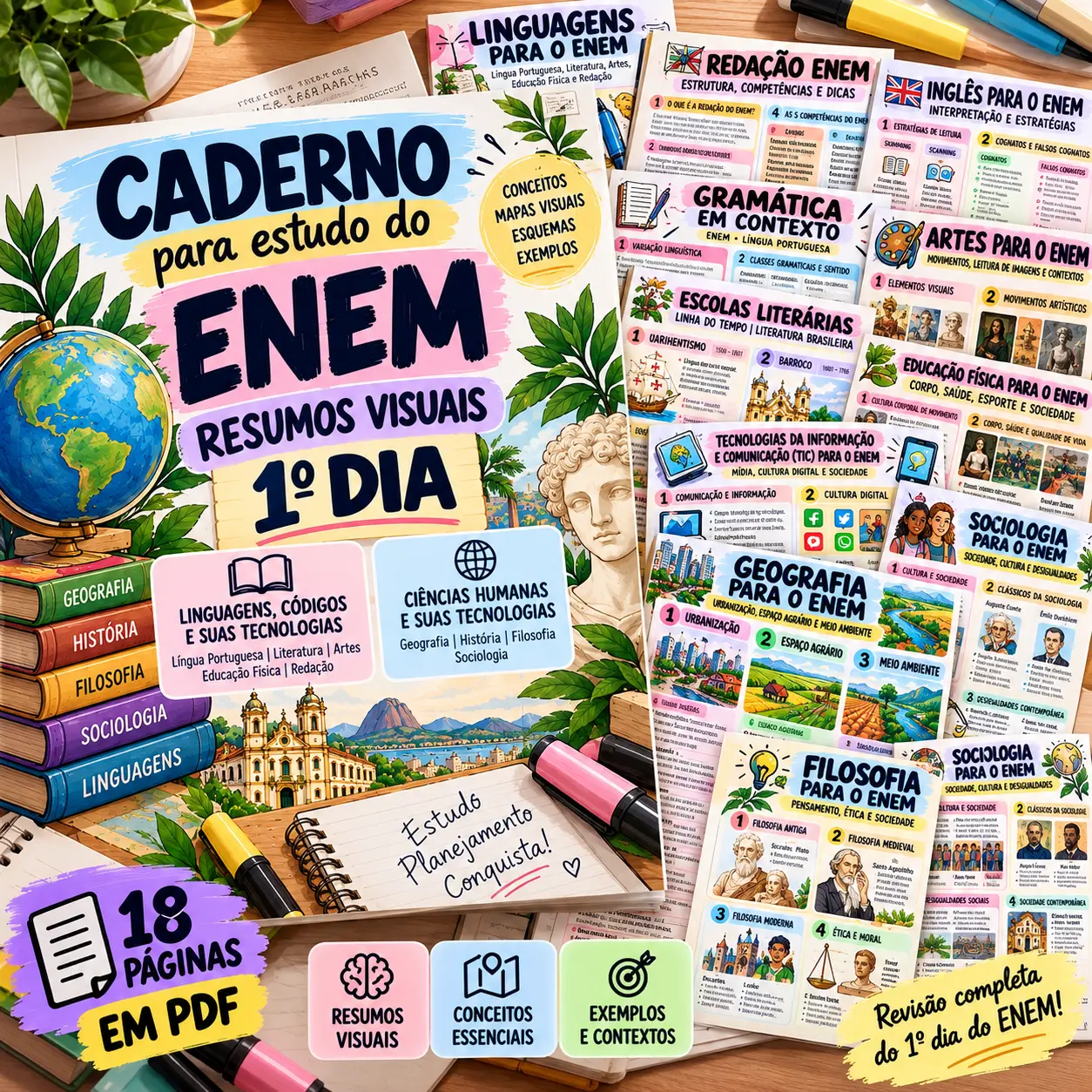 Revisão de Estudos para o ENEM 1º Dia — Português para Ensino Médio: Revisão visual para estudo do ENEM: Linguagens,…