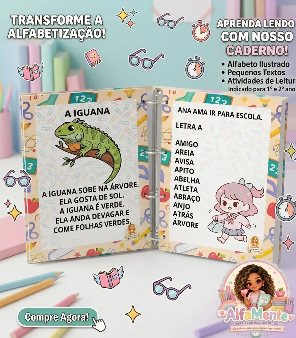 Caderno de leitura – PDF para Imprimir | Alfabetização — amostra 1: O que vem no material Caderno de leitura – PDF para Imprimir | Alfabetização — amostra 1: O que vem no material