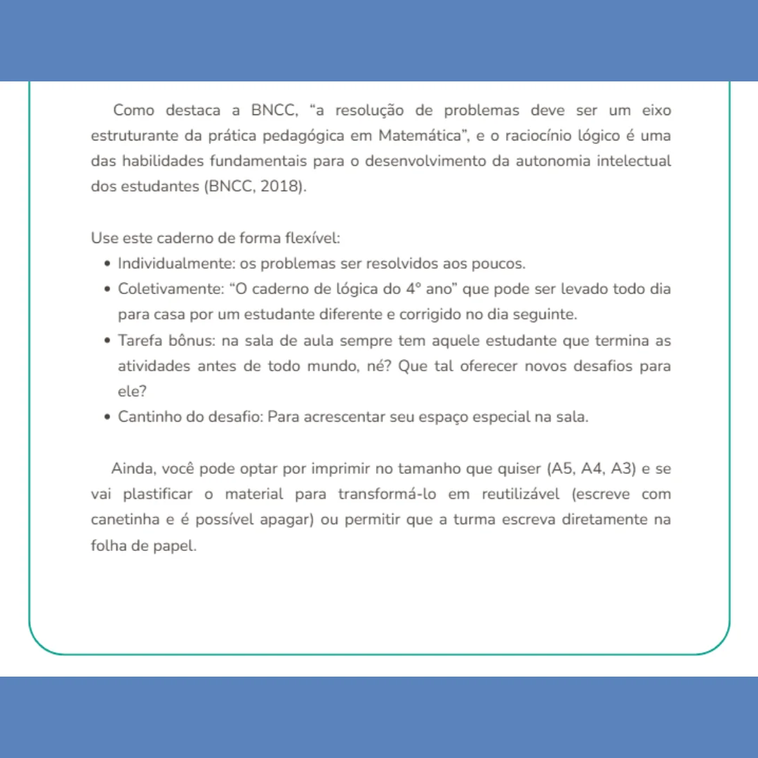 Caderno de Lógica: 50 desafios de raciocínio lógico para imprimir — amostra 3: Faixa etária / ano escolar