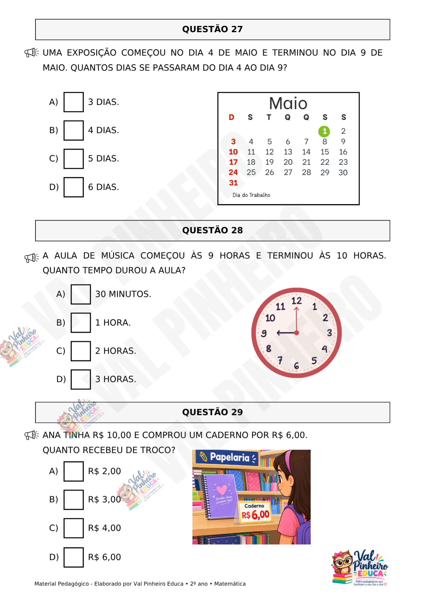 Cadernos Preparatórios de Língua Portuguesa e Matemática - 2º ANO — amostra 7: São 20 questões, incluindo itens objetivos e…