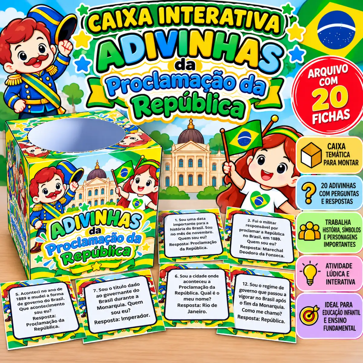 Caixa com Adivinhas sobre a Proclamação da República — Atividades para 3º ano: 🇧🇷 Caixa Interativa Adivinhas da…
