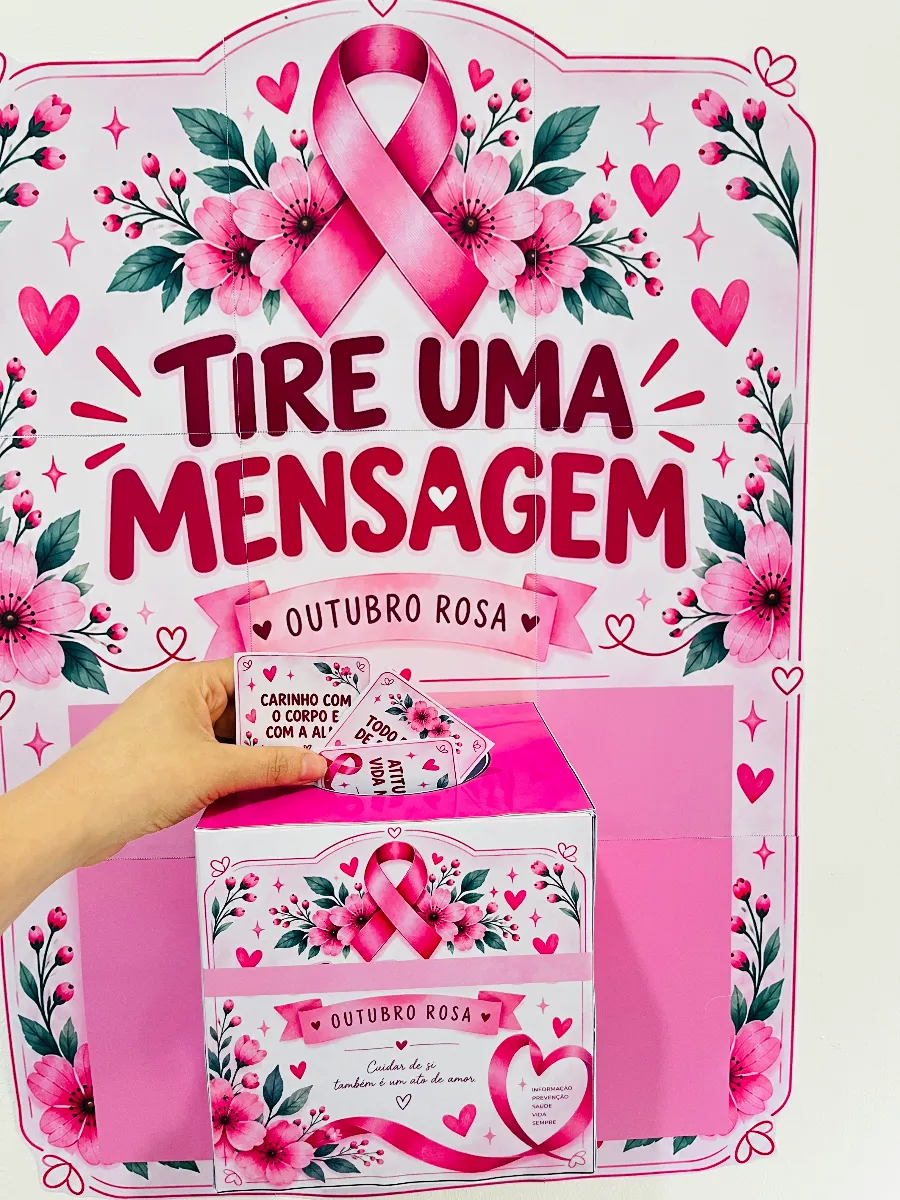 CAIXA DE MENSAGEM OUTUBRO ROSA — Atividades para Fundamental II (6º–9º): O material inclui diversas cartinhas/mensagens com…