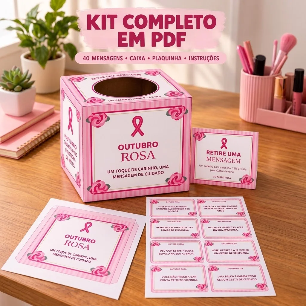 Caixa de Mensagens Outubro Rosa – 40 Cartões — amostra 1: O que está incluso Caixa de Mensagens Outubro Rosa – 40 Cartões — amostra 1: O que está incluso