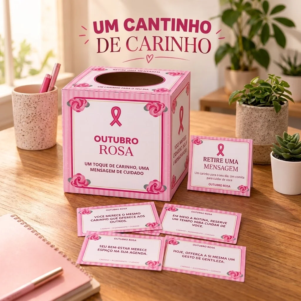 Caixa de Mensagens Outubro Rosa – 40 Cartões — amostra 4: Formato do material Caixa de Mensagens Outubro Rosa – 40 Cartões — amostra 4: Formato do material
