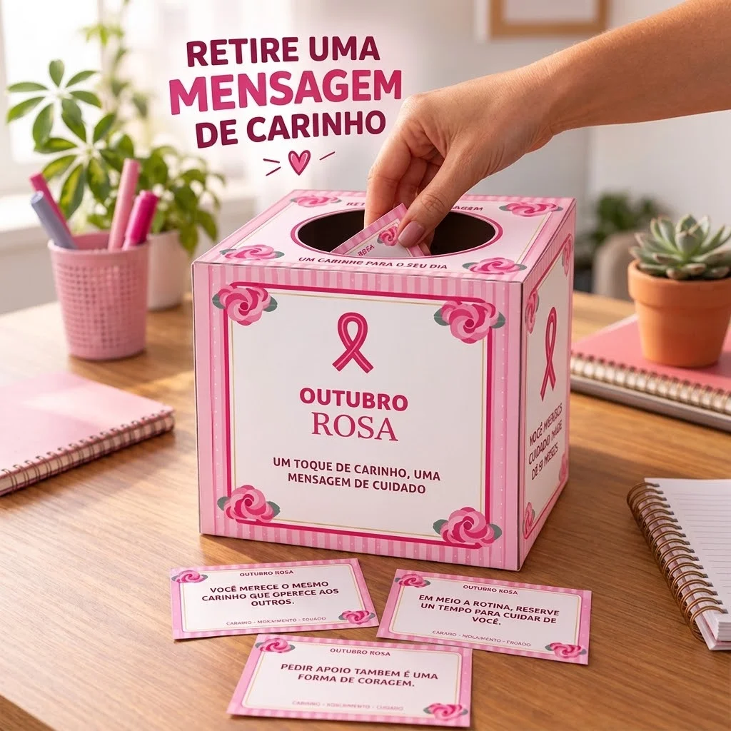 Caixa de Mensagens Outubro Rosa – 40 Cartões — amostra 5: Caixa temática de Outubro Rosa com 40 mensagens de carinho,… Caixa de Mensagens Outubro Rosa – 40 Cartões — amostra 5: Caixa temática de Outubro Rosa com 40 mensagens de carinho,…