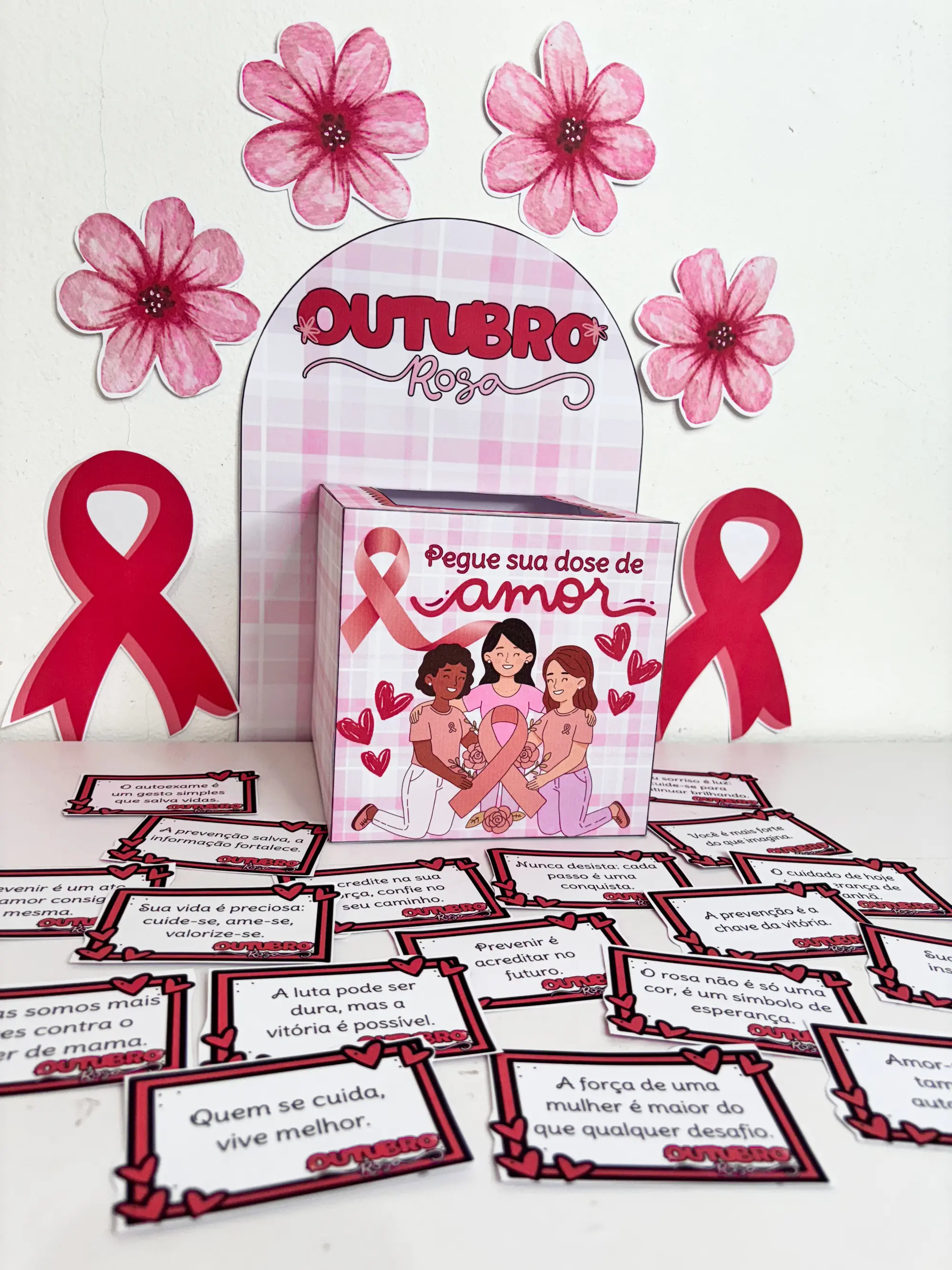 Caixa Motivacional Outubro Rosa – 36 Frases para Conscientizar — amostra 1: Caixa motivacional com 36 frases para Outubro…