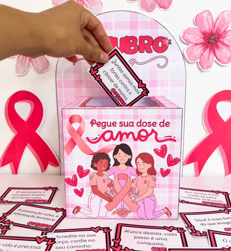 Caixa Motivacional Outubro Rosa: 36 Frases para Imprimir — amostra 2: O que vem no material