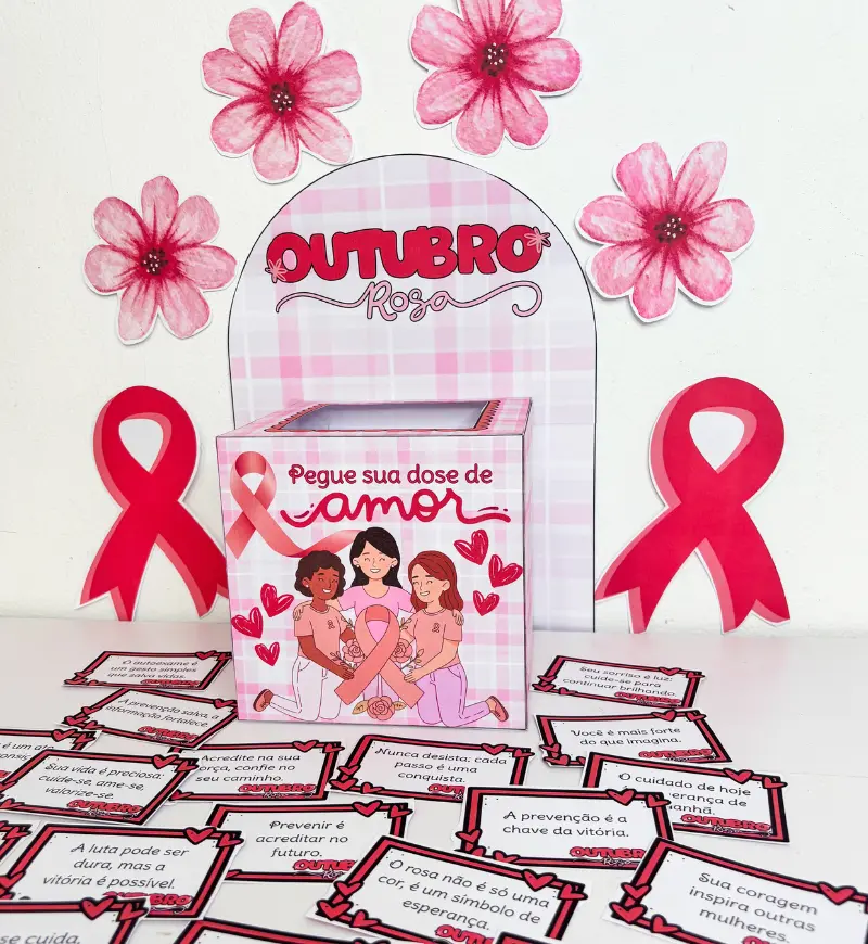 Caixa Motivacional Outubro Rosa em PFD — amostra 1: Caixinha que inspira, motiva e emociona
