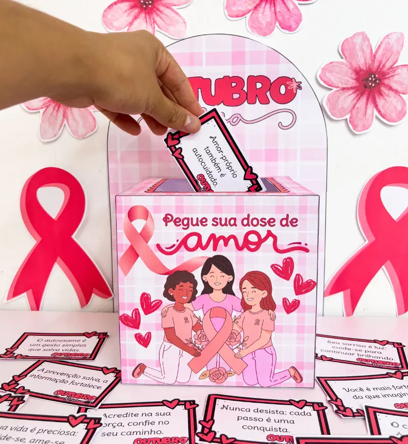 Caixa Motivacional Outubro Rosa em PFD — amostra 3: Caixinha que inspira, motiva e emociona