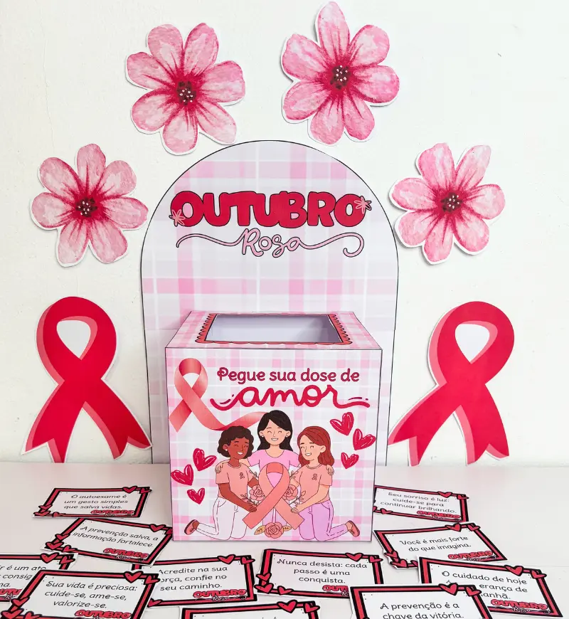 Caixa Motivacional Outubro Rosa em PFD — amostra 5: Caixinha que inspira, motiva e emociona