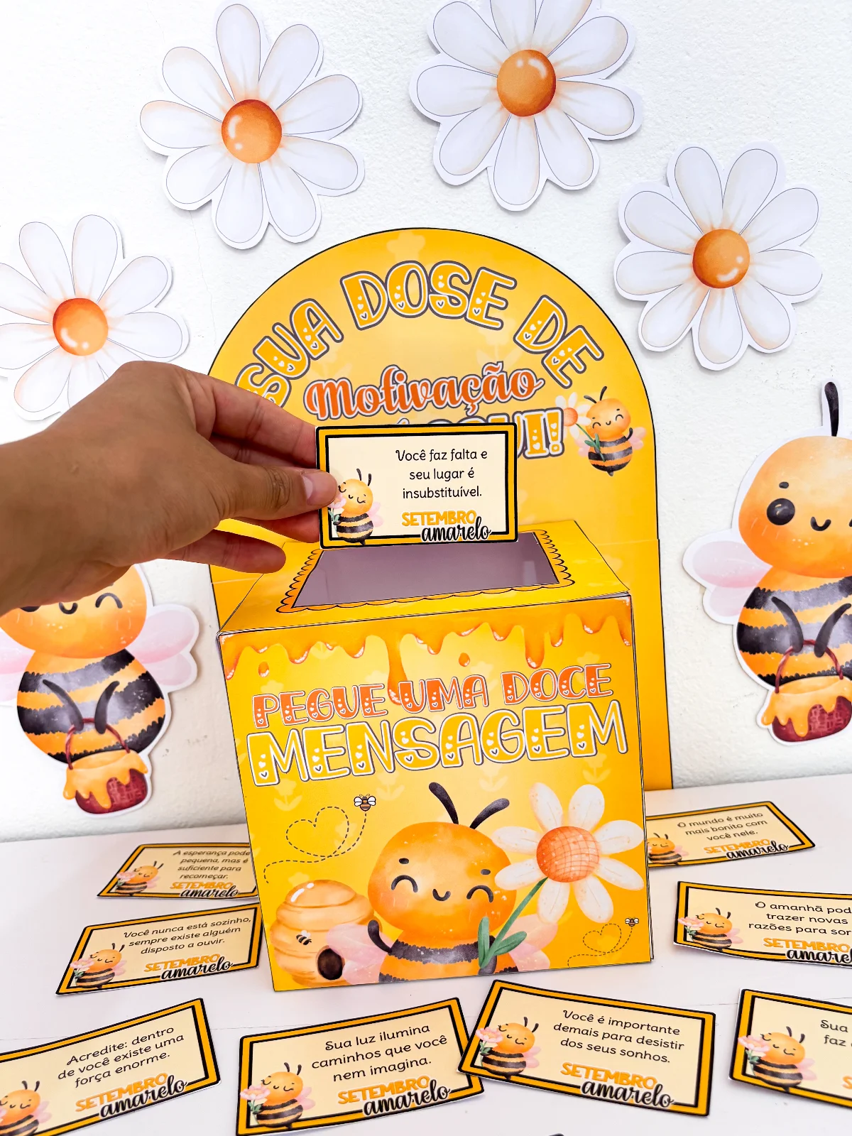 Caixa Motivacional Setembro Amarelo – 36 Mensagens de Acolhimento — capa do material