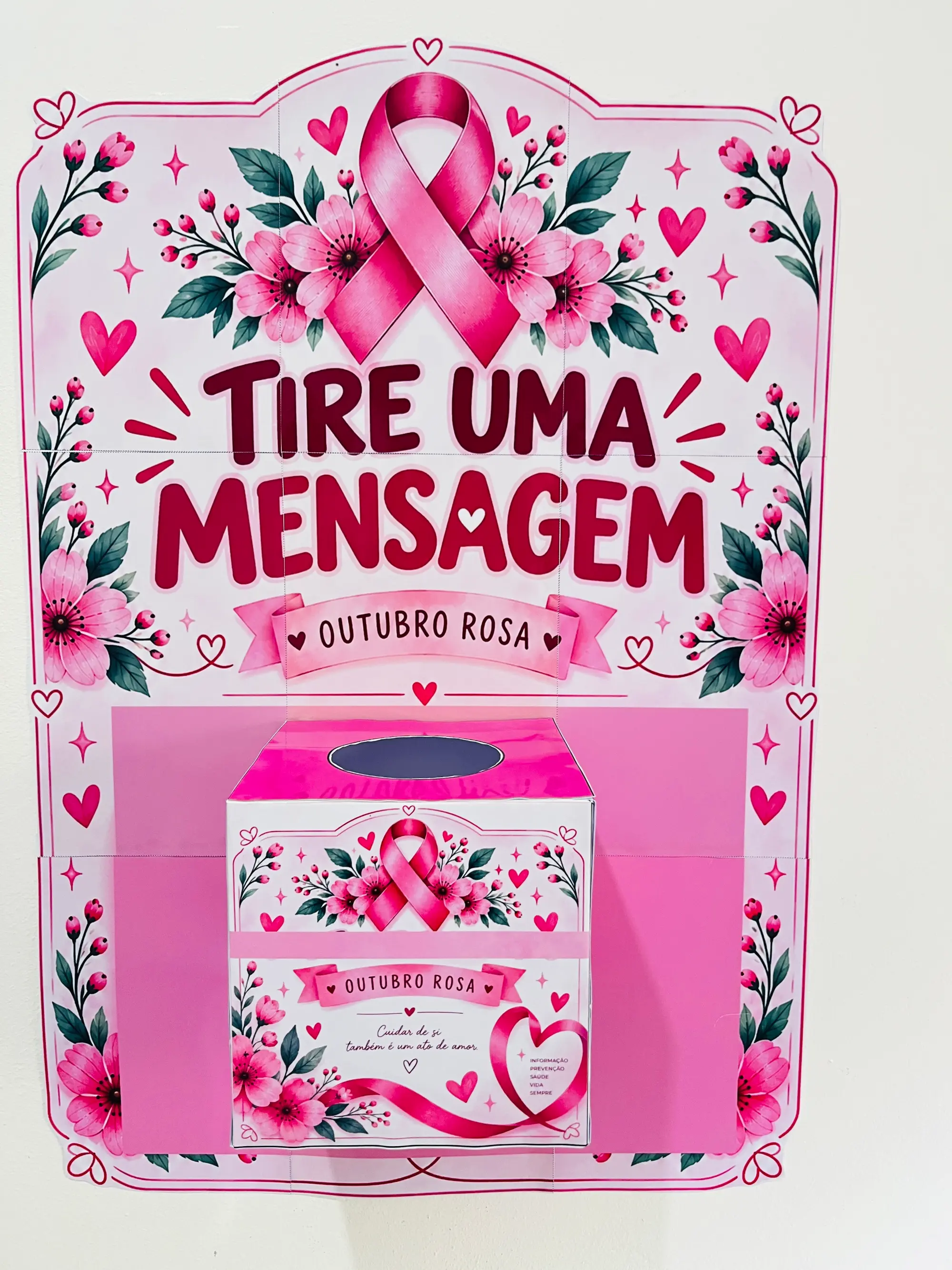 Caixa Outubro Rosa – Lembrancinha e Mensagens de Conscientização — amostra 5: Caixa temática de Outubro Rosa para ações de…