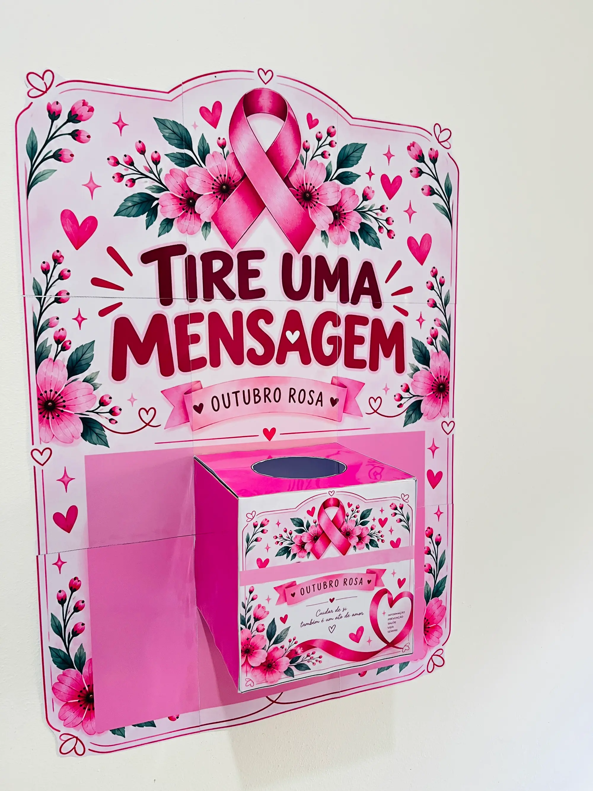 Caixa Outubro Rosa – Lembrancinha e Mensagens de Conscientização — amostra 7: Caixa temática de Outubro Rosa para ações de…