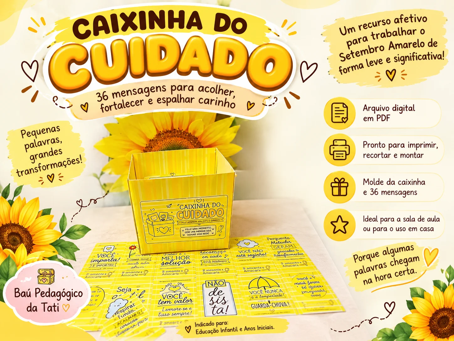 Caixinha do Cuidado – 36 Mensagens | Setembro Amarelo — amostra 4: Caixinha com 36 mensagens de cuidado, carinho e…
