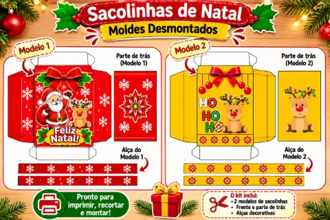 Caixinhas de Natal para imprimir – Kit com duas embalagens — amostra 2: O que vem no material Caixinhas de Natal para imprimir – Kit com duas embalagens — amostra 2: O que vem no material