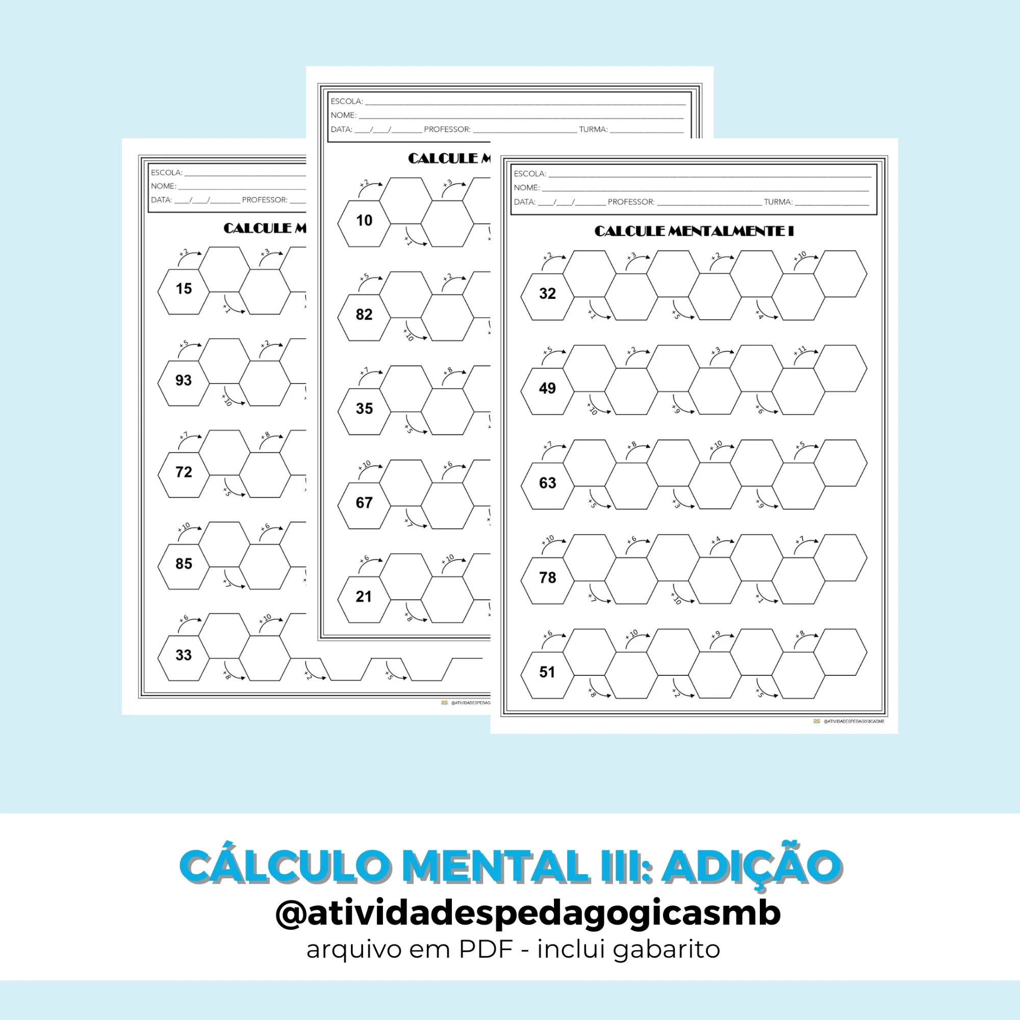 Cálculo Mental de Adição - combo 3 (PDF) — capa do material
