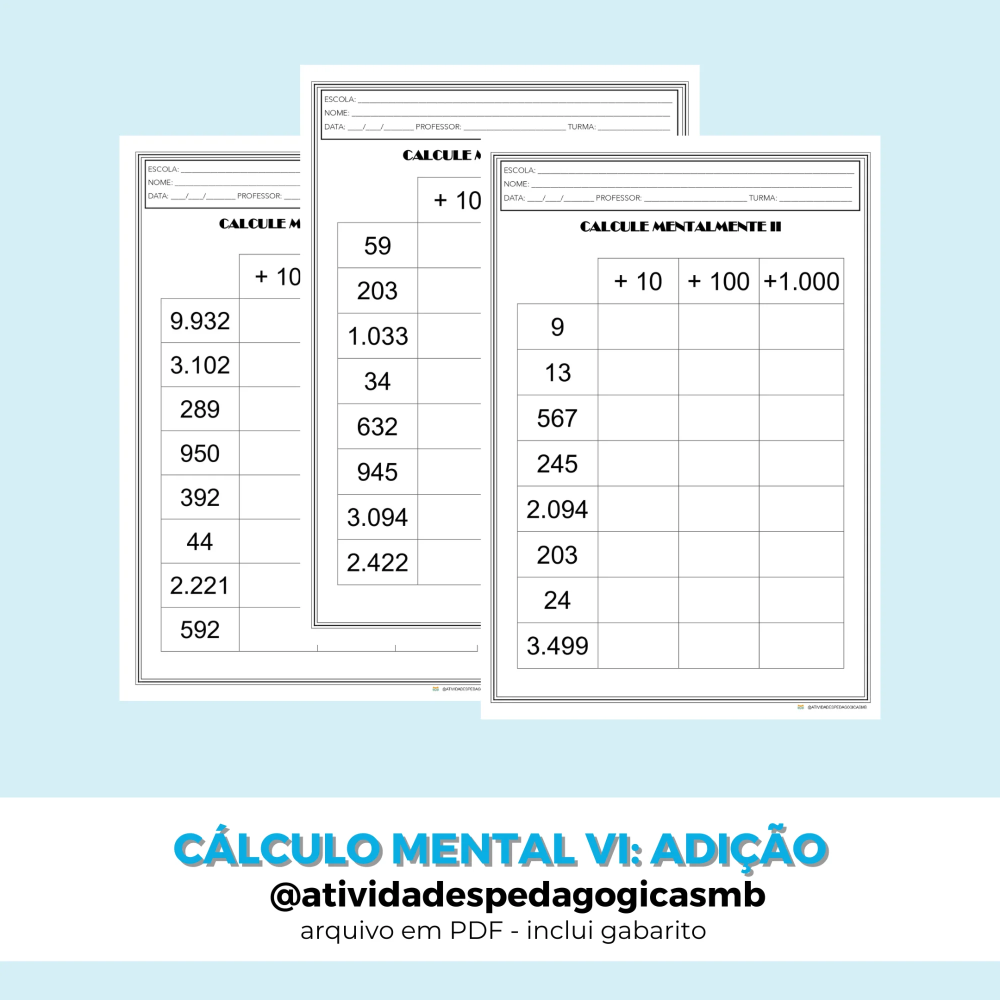Cálculo Mental de Adição - combo 6 (PDF) — capa do material