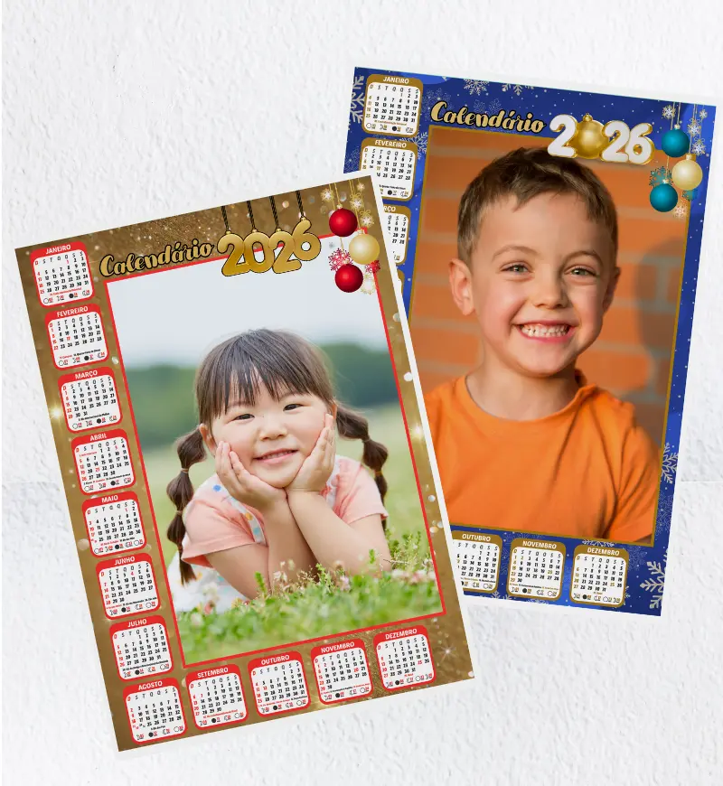 Calendário 2026 com Foto: 4 Modelos Natalinos em PDF — amostra 1: Calendário 2026 com foto para presentear as famílias