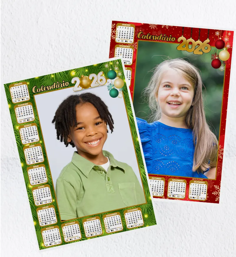 Calendário 2026 com Foto: 4 Modelos Natalinos em PDF — amostra 2: O que acompanha o material