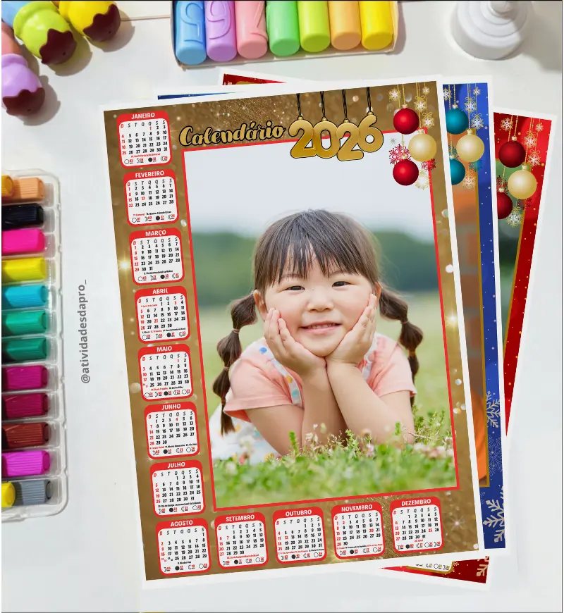 Calendário 2026 com Foto: 4 Modelos Natalinos em PDF — amostra 3: Como usar na rotina escolar