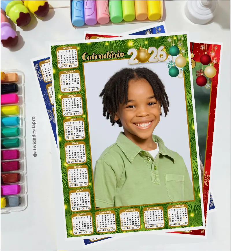 Calendário 2026 com Foto: 4 Modelos Natalinos em PDF — amostra 5: Prepare uma lembrança personalizada para as famílias com…