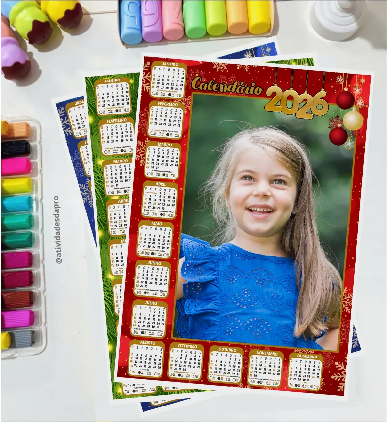 Calendário 2026 com Foto: 4 Modelos Natalinos em PDF — Datas comemorativas para Educação Infantil: Prepare uma lembrança…