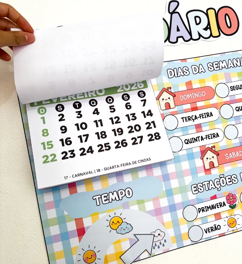 Calendário 2026 para imprimir: painel para a rotina escolar — amostra 1: Calendário 2026 para imprimir e explorar a noção…