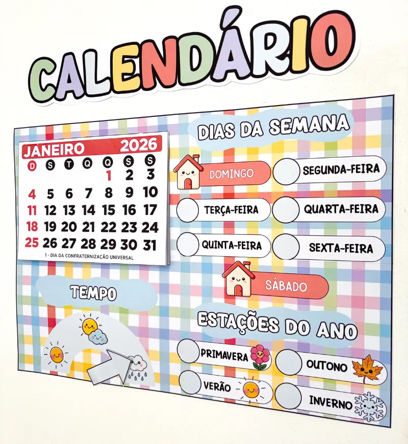 Calendário 2026 para imprimir: painel para a rotina escolar — amostra 3: Como usar o painel na sala de aula