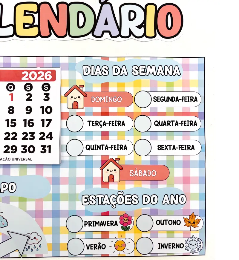 Calendário 2026 para imprimir: painel para a rotina escolar — amostra 5: Trabalhe a passagem dos dias com um painel de…