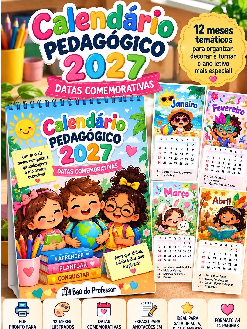 Calendário 2027 para Imprimir – Datas Comemorativas Escolar — Alfabetização para Educação Infantil: Calendário Escolar 2027…