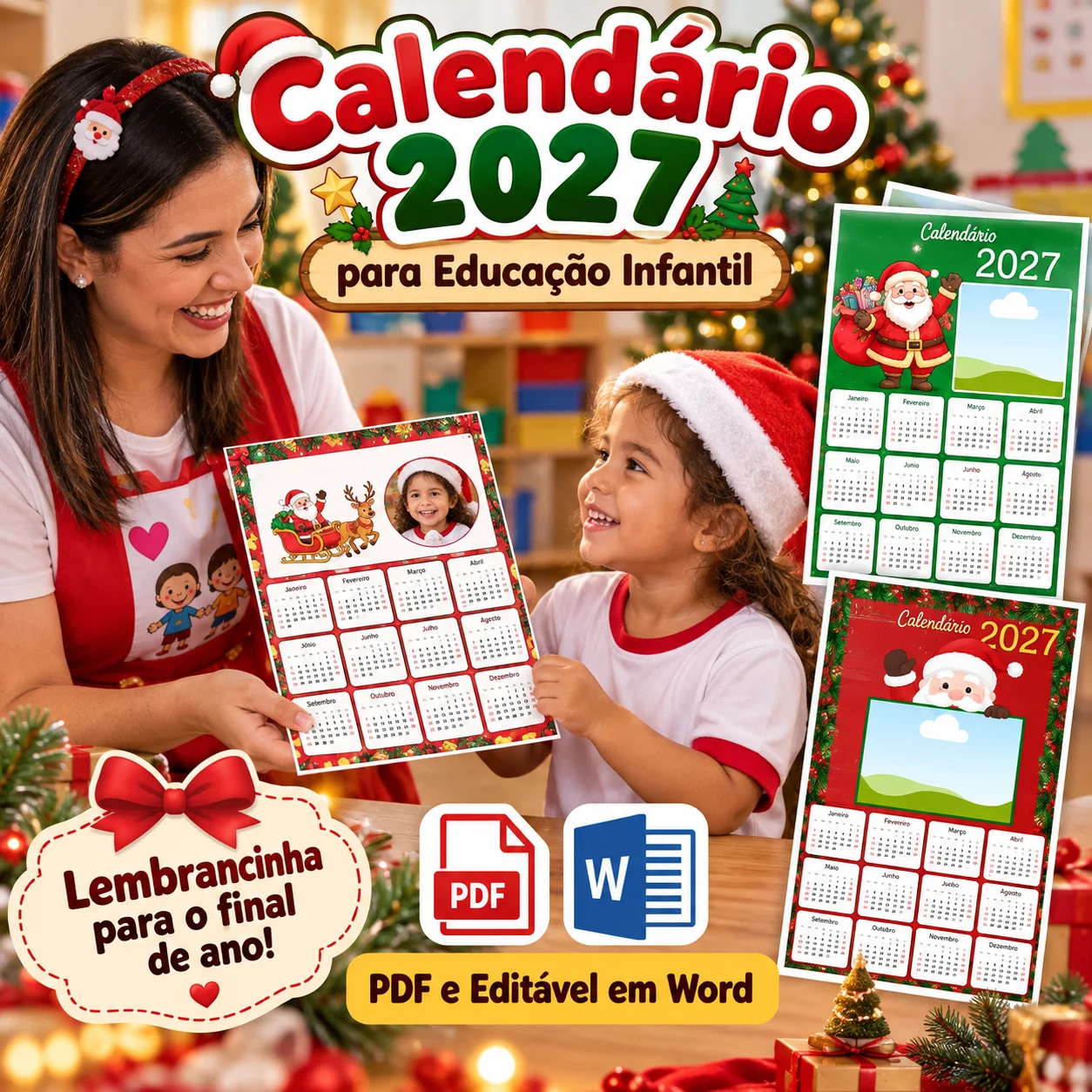 Calendário 2027 para Imprimir – Natal com Foto Editável no Word — amostra 3: Como utilizar o calendário editável?