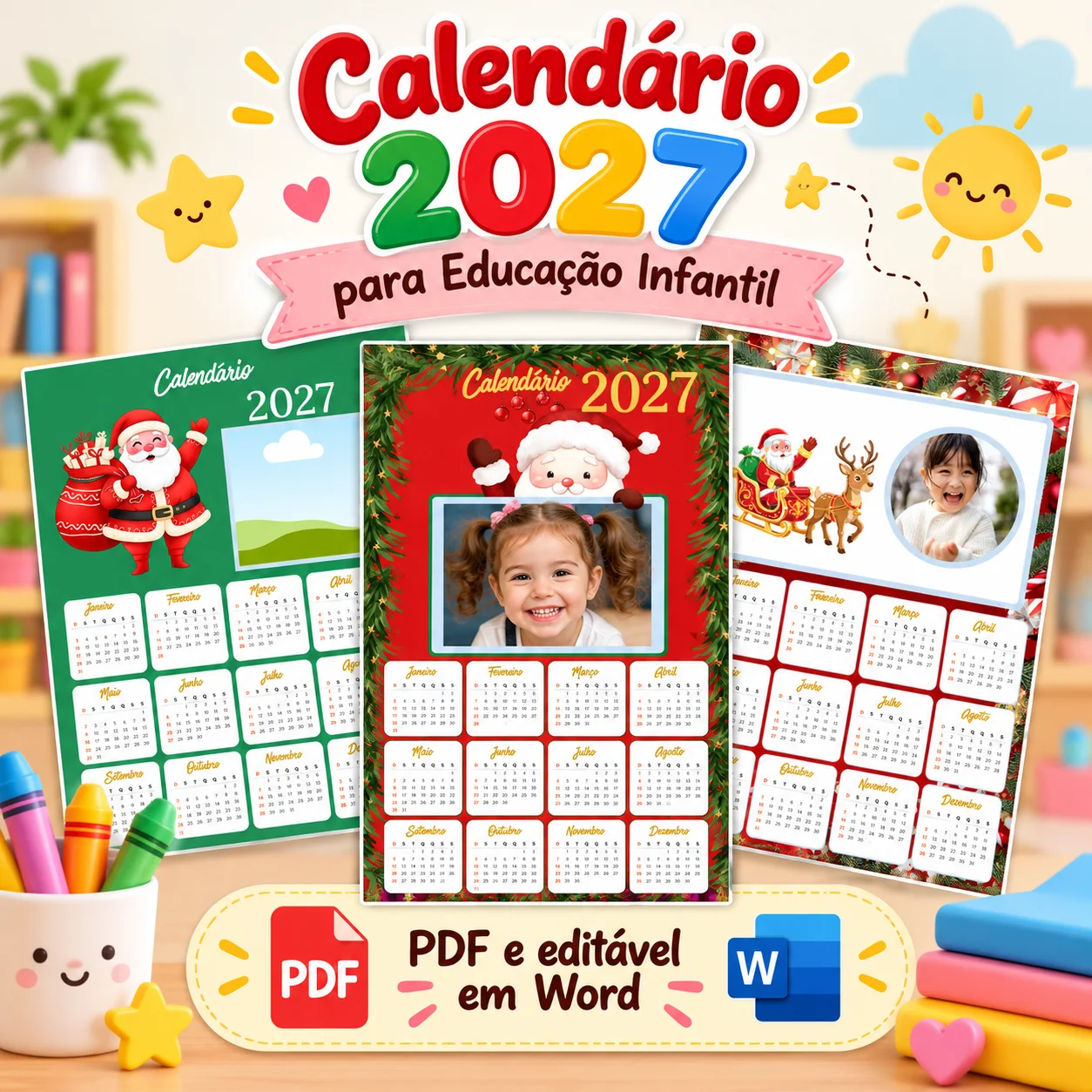 Calendário 2027 para Imprimir – Natal com Foto Editável no Word — capa do material