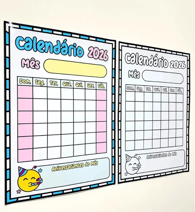 Calendário Coletivo 2026 em PDF para Imprimir e Preencher — amostra 1: Calendário Coletivo 2026 para a rotina da turma
