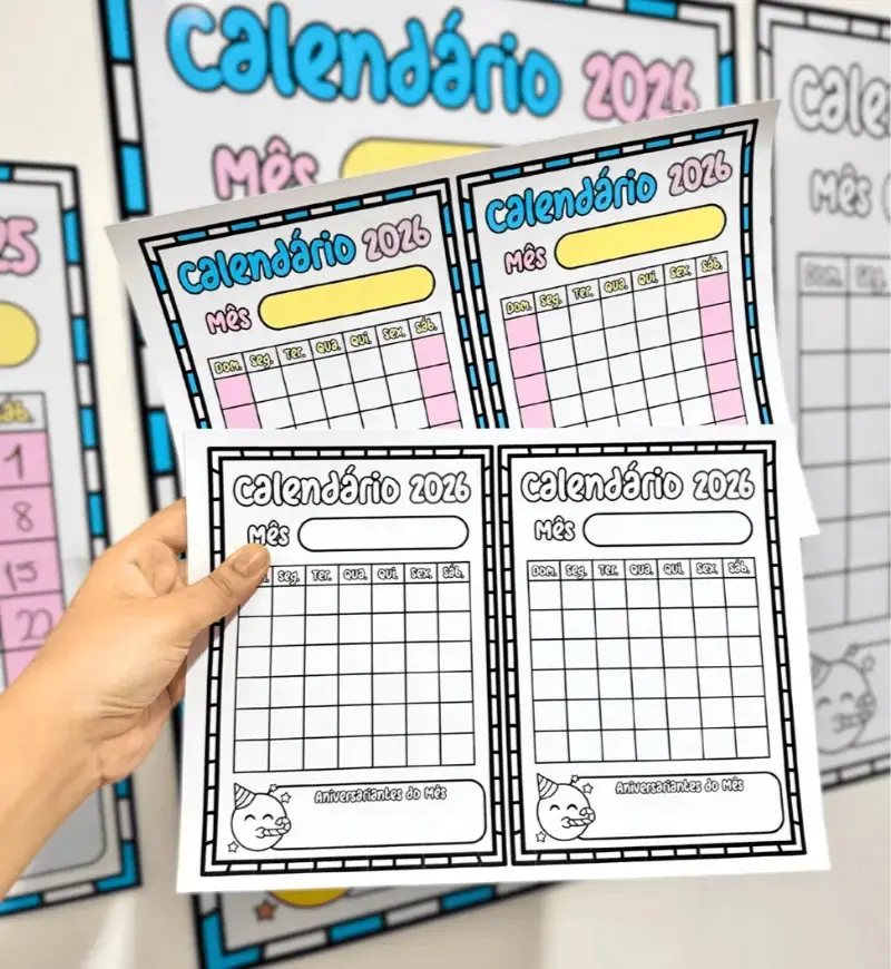 Calendário Coletivo 2026 em PDF para Imprimir e Preencher — amostra 2: O que vem no material