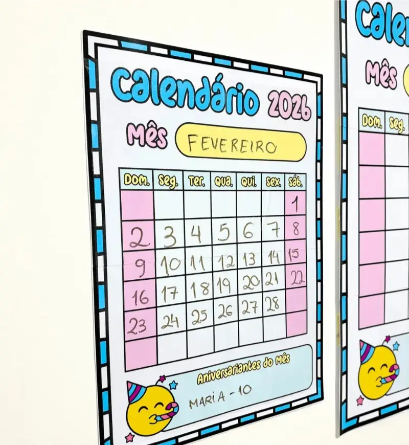 Calendário Coletivo 2026 em PDF para Imprimir e Preencher — amostra 3: Como usar o calendário em sala de aula