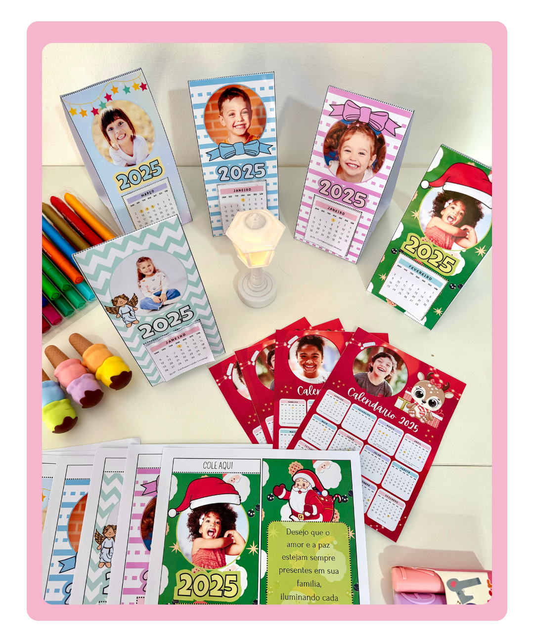 Calendário de mesa 2025 para imprimir – Educação Infantil — amostra 1: Uma lembrança personalizada para preparar na escola